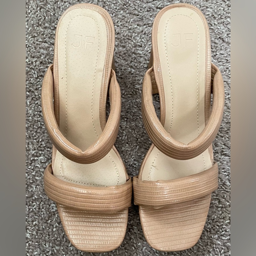 JF J.Ferrar Tan Sandals with Wide Straps and Matte Finish